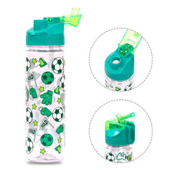 زجاجة مياه تريتان من إيزي كيدز مع غطاء قابل للطي وكوب شرب 2 في 1، بتصميم كرة قدم - 650 مل