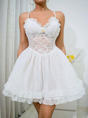 Contrast Lace Pattern Strappy Nightdress Womens Lingerie