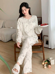 Floral Print Off Shoulder Pajama Set White Set Womens Lingerie