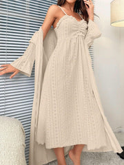 Embroidered Eyelet Front And Pink Jersey Sleeve Sleepwear Lingerie