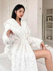 Solid Velvet Hooded Bathrobe Womens Lingerie