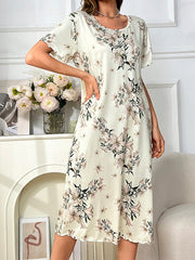 تي شيرت نوم بأكمام قصيرة مع طباعة زهرية صيفية