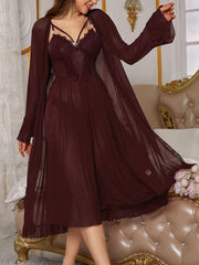 Lace Sheer Cami Dress And Robe Pajama Set Lingerie