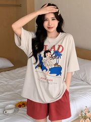 Cartoon Print Loose Pajama Set Womens Lingerie