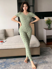 Short Sleeve Pajama Set Long Pants Womens Lingerie