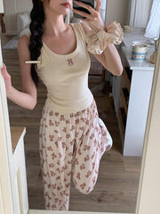 Bear Print Sleeveless  Pajama Set Womens Lingerie