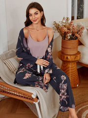 Elegant Floral Print 2 Piece Pajama Set Lingerie