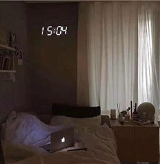 3D Wall Led Alarm Digital Clock White Number Time Clock with Automatic Brightness Adjustable, 12/24 Hr Time/Date Temperature Display, Electric Nightlight Alarm Clock for Modern Home Decoration