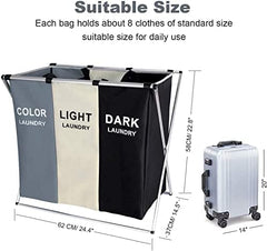 Faansy Laundry Basket Clothes Hamper 135L 3 Sections Clothe Sorter Bin,Foldable Waterproof Organizer Bag with Aluminum Frame,Washing Storage Dirty Clothes Basket for Bathroom Washroom Bedroom