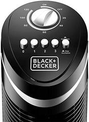 BLACK+DECKER Tower Fan, 50W, 65° Wide Oscillation, 3 Speeds, Low Noise, 120 Min Timer, Portable Design, Energy-Saving Timer, Ideal for Large Spaces, Stable and Safe, Black - TF50-B5