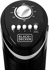 BLACK+DECKER Tower Fan, 50W, 65° Wide Oscillation, 3 Speeds, Low Noise, 120 Min Timer, Portable Design, Energy-Saving Timer, Ideal for Large Spaces, Stable and Safe, Black - TF50-B5