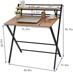 مكتب قابل للطي يناسب المساحات الصغيرة من تي جي هوم، مكتب كمبيوتر من مستويين مزوَّد برف مكتب منزلي صغير مع أرجل معدنية، لا يحتاج إلى تجميع، يتوافر بلون قهوة الإسبريسو