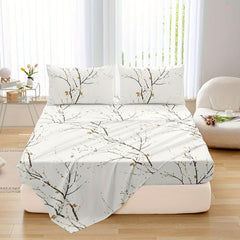 4pcs Luxury Flower Print Fitted Sheet Set 50%