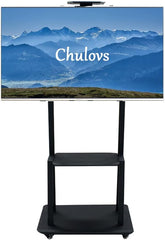 NEW Tall Mobile Floor TV Mount Stand Height Adjustable with Lockable Casters and 2 Tier AV Shelves for Extra Large Flat Panel LED LCD Plasma Screen up to 75 inch VESA 600x400 Load 70KG (Black)