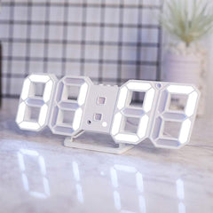 3D Wall Led Alarm Digital Clock White Number Time Clock with Automatic Brightness Adjustable, 12/24 Hr Time/Date Temperature Display, Electric Nightlight Alarm Clock for Modern Home Decoration