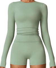 Womens Solid Long Sleeve Crop Workout Tops