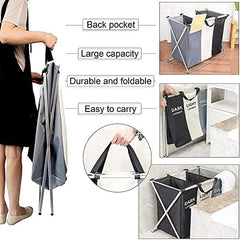 Faansy Laundry Basket Clothes Hamper 135L 3 Sections Clothe Sorter Bin,Foldable Waterproof Organizer Bag with Aluminum Frame,Washing Storage Dirty Clothes Basket for Bathroom Washroom Bedroom