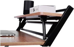 مكتب قابل للطي يناسب المساحات الصغيرة من تي جي هوم، مكتب كمبيوتر من مستويين مزوَّد برف مكتب منزلي صغير مع أرجل معدنية، لا يحتاج إلى تجميع، يتوافر بلون قهوة الإسبريسو