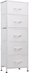 Fabric Storage Dresser, 5-Drawer Vertical Dresser for Bedroom, Storage Organizer with Fabric Bins, Wooden Top, Durable Steel Frame, Drawer Chest for Closets & Hallways