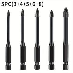 5pcs High-efficiency Universal Drilling Tool Hexagonal Shank Cross Reaming Triangular Drill Bit Glass Ceramic Woodworking Electric Tool