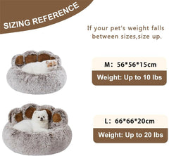 Calming Dog and Cat Bed,Indoor High Cushion Dog Bed, Round Fluffy Pet Bed, Cozy Plush Cuddly Dog Bed, Cute Cartoon Soft Bed, Size for Puppies and Cats(Grey, M(56 * 56 * 15cm))