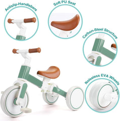 Tricycles for 1-3 Year Olds, 5 in 1 Toddler Balance Bike with Removable Pedal, Push Trike Toys with Adjustable Pushrod for 2 3 4 5 Year Old Boys & Girls, Birthday Gifts for Kids