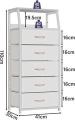 Black Chest of Drawers with 5 Drawers, Vertical Storage Tower Fabric Chest for Bedroom, Hallway, Entryway, Nursery, Closet Organizer, Nightstand Bedside Furniture, Durable Steel Frame, Wooden Top