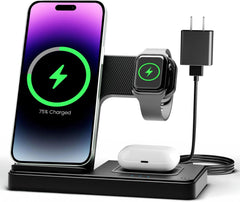Wireless Charger iPhone Charging Station: 3 in 1 Charger Stand Multiple Devices for Apple - iPhone 16e 16 15 14 Pro Max 13 12 11 - Watch 10 9 8 7 6 5 4 3 2 SE and Ultra Series - Airpods 4 3 2 Pro