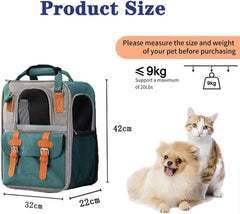 Cat Carrier,Cat Soft-Sided Carrier bag for Cats,Pet Backpack with Three-Sided Breathable Mesh&Removable Mat and Inner Safety Leash (Green)