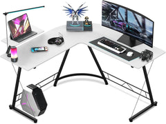 DESINO L-Shaped Desk Computer Corner Desk, L Shaped Home Office Desk, Simple Modern Gaming Desk (White, 51inch)