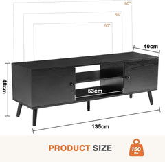 TV Stand for 55 60 inch TV, Modern Mid Century Entertainment Center with Storage, Media Console Table 2 Cabinet, Soft Hinge, Handle Door, Wooden Living Room, Office Furniture, Bedroom(black)