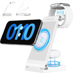 2025 Magnetic Wireless Mag-Safe Charging Station, 3 in 1 Fast Max Charging for iPhone 16 15 14 13 12 Pro Max Plus, Charger Stand for Apple Watch Series & Air pods 4 3 2 Pro, Gifts for Men
