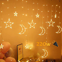 SCIENISH Led String Lights Stars Shaped And Moon Curtain Decorative Lights Holiday Decoration Ramadan Gift
