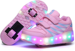 CCOVERY Kid Roller Skates Shoes,Kid Skateboarding Shoes,LED Light Up Shoes,USB Rechargealbe Shoes,Outdoor Slip Skates Shoes,Sneakers for Beginners Gift