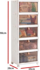 Chulovs Plastic Storage Bins with Lids, Stackable Storage Containers with Wheels, Folding Storage Boxes, Stackable Cabinet Storage Containers for Home Living Room Office Closet (5-Tier)