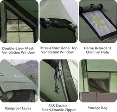 Inflatable Tent for Camping with Hand Pump Blow Up Tent Glamping 4 Season Air, Easy Setup Waterproof Outdoor Oxford Army Green 4-6 Person House Breathable Large Luxury