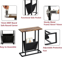 Slim Narrow Side Table with Storage for Tight Spaces – Multi-Purpose Accent Table: Perfect as Magazine Holder, Snack Table, Bedside Nightstand for Living Room and Bedroom