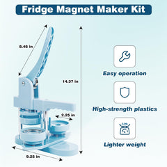 ام كيه.بير صانع ازرار مغناطيسي للثلاجة - صانع دبابيس 58 ملم/2.25 انش لمغناطيس الثلاجة، الة ضغط زر بدون تركيب يمكنك تركيبها بنفسك مع 100 قطعة من اللوازم