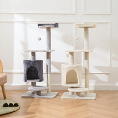 indoor cat tree with sisal covered catch posts and plush catch balls