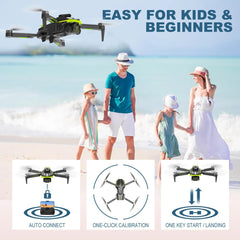 Drone with Camera 1080P HD for Beginners, Brushless Motor Drone with 45 Mins Long Flight Time Altitude Hold Obstacle Avoidance RC Quadcopter Toys Gifts For Kids Adults, Green