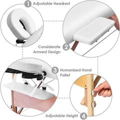 Chulovs Massage Table Bed Beauty 2-Section Portable Deluxe Lightweight Professional Foldable Couch 60 cm-Wide 13KG with Dual-Layer Wooden Legs for Therapeutic Tattoo Salon SPA Facial Treatment (White)