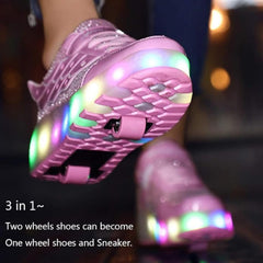 CCOVERY Kid Roller Skates Shoes,Kid Skateboarding Shoes,LED Light Up Shoes,USB Rechargealbe Shoes,Outdoor Slip Skates Shoes,Sneakers for Beginners Gift