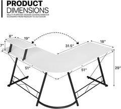 DESINO L-Shaped Desk Computer Corner Desk, L Shaped Home Office Desk, Simple Modern Gaming Desk (White, 51inch)