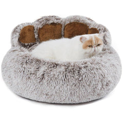 Calming Dog and Cat Bed,Indoor High Cushion Dog Bed, Round Fluffy Pet Bed, Cozy Plush Cuddly Dog Bed, Cute Cartoon Soft Bed, Size for Puppies and Cats(Grey, M(56 * 56 * 15cm))