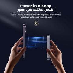يوجرين باور بانك لاسلكي 10000mAh، شاحن محمول ماج سيف مع حامل مغناطيسي، مصمم لحزمة بطارية ماج سيف، شاحن محمول سريع الشحن PD 20W USB-C لسلسلة iPhone 12-16، رمادي فضائي