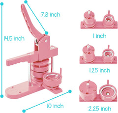 جانججند الة صنع الازرار باحجام متعددة، 1 انش + 1.25 انش + 2.25 انش، الة صنع شارات زر كبس مع اجزاء ازرار وملحقات قاطع دائرية، لون زهري