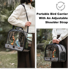 (6-pieces) Bird Carrier Bag Set,Foldable Bird Travel,Parrot Carrier with Stand, Parrot Transparent Breathable Travel Bag, Lightweight Birdcage with Food Tray and Water Bottle