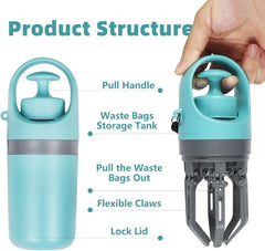 Portable Dog Poop Scooper, Sanitary Dog Waste Picker Upper with Bag Dispenser, 6 Claws Convenient And Lightweight, Can Be Installed On The Dog Rope for Dog Walking and Travel Use