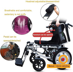 Lightweight Foldable Power Electric Wheelchair with Headrest, Reclinable Backrest and Dual Motors for Disabled & Elderly Mobility