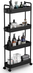 4-Tier Slim Storage Cart, Bathroom Organizer Mobile Shelving Unit